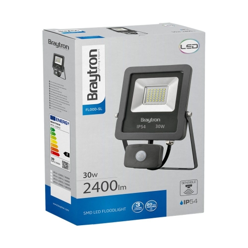 Reflektor LED 30W 6400K 2400lm IP54 sa PIR senzorom sivi 3 godine garancije BRAYTRON BT61-23032