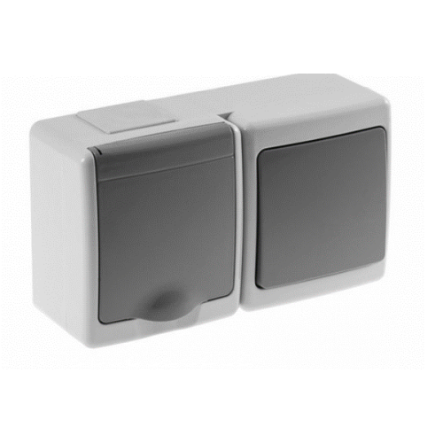 Prekidač jednopolni + Utičnica schuko OG 2P+Z IP44 sivi D.3613SSGW/1