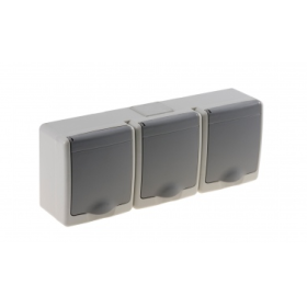 Utičnica schuko trostruka OG 2x2P+Z IP44 siva D.3615SSGGG/1