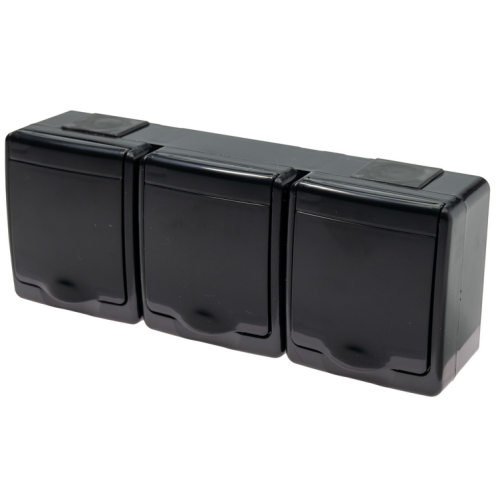Utičnica schuko trostruka OG 2x2P+Z IP44 crna D.3715SCGGG/1
