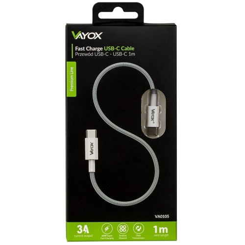 Kabel USB-USB Type C 65W 3A 1m premium VA0105