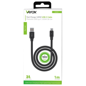Kabel USB-USB C 120W 3A 1m fast charge crni VA0121