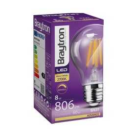 Žarulja LED 8W 2700K 806lm E27 A60 CLR IP20 filament dimabilna BRAYTRON BA38-60820