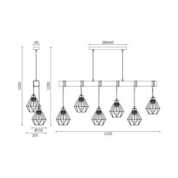 Visilica za 6xE27 žarulju max 6x23W 1100mm IP20 crna BRAYTRON BV02-00021