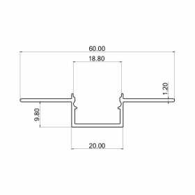 Profil za LED traku 20mm ugradni aluminijski 2m srebrni 2x2m/pak BRAYTRON BY39-01523
