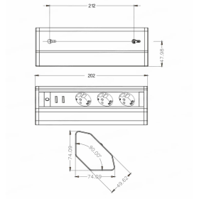 Prenosiva utičnica kutna 3 x schuko + 2 x USB COR63G2U
