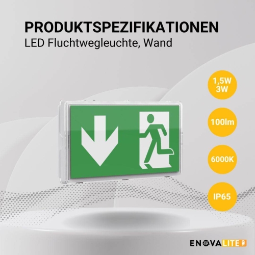 Evakuacijska 3W 6000K 100lm 15 SMD2835 s jedinicom za napajanje u nuždi i uključenim piktogramima IP65 ENOVALITE ELED200104