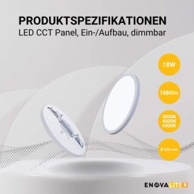 Panel LED 18W 3CCT 1880lm ø225x17mm ugradbeni/nadgradni dimabilni podesiv ENOVALITE ELED300200