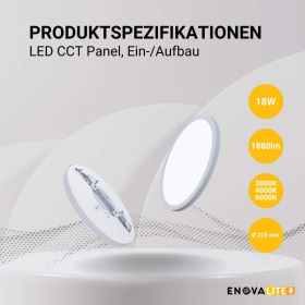 Panel LED 18W 3CCT 1880lm ø225x17mm ugradbeni/nadgradni podesiv ENOVALITE ELED300211