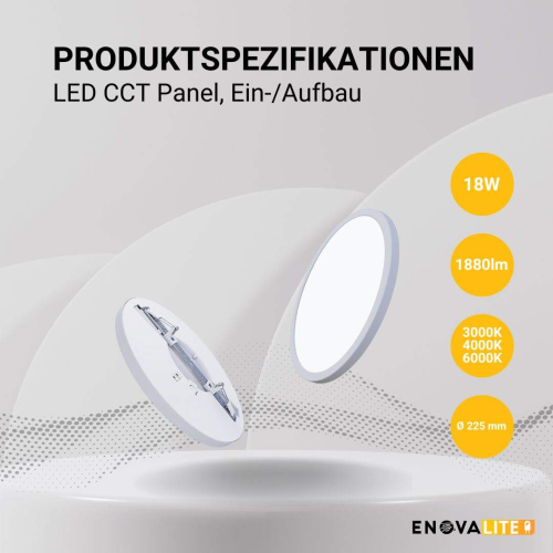 Panel LED 18W 3CCT 1880lm ø225x17mm ugradbeni/nadgradni podesiv ENOVALITE ELED300211