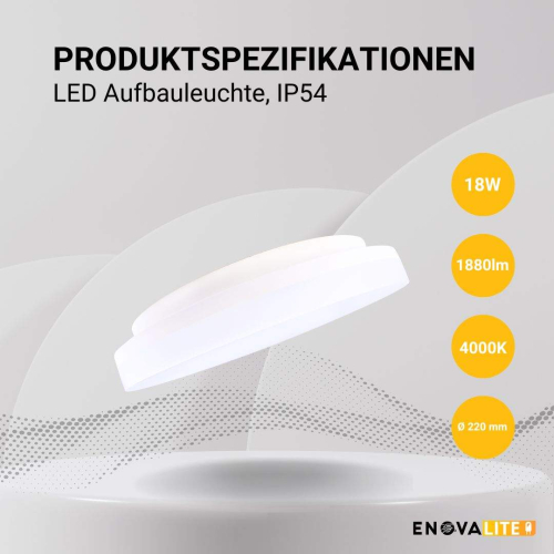 Stropna svjetiljka 18W 4000K 1880lm  ø220x50mm  IP54 ENOVALITE ELED300260