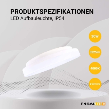 Stropna svjetiljka 30W 4000K 3225lm ø330x50mm IP54 ENOVALITE ELED300261