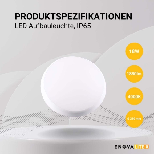 Stropna svjetiljka 18W 4000K 1880lm ø250x48mm IP65 ENOVALITE ELED300262