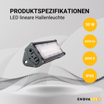 Industrijska svjetiljka 50W 5000K 6000lm IP65 HighBay linearna ENOVALITE ELED500120