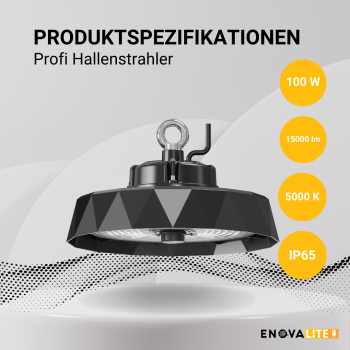 Industrijska svjetiljka 100W 5000K 15000lm IP65 HighBay PRO dijamantni dizajn Philips napajanje Lumileds ENOVALITE ELED500130