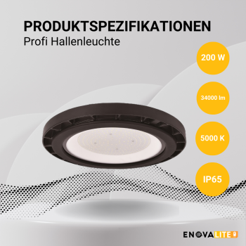 Industrijska svjetiljka 200W 5000K 34000lm IP65 IK06 HighBay UFO visoko energetski učinkovit ENOVALITE ELED500142