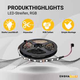 Traka LED 60LED/m RGB 5V digitalna 5m 10 mm WS2812b ENOVALITE ELED700100