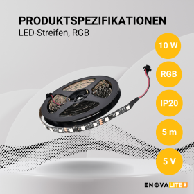 Traka LED 60LED/m RGB 5V digitalna 5m 10 mm WS2812b ENOVALITE ELED700100