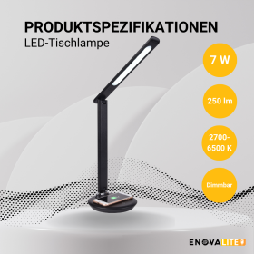 Stolna svjetiljka 7w 3CCT s induktivnom i USB stanicom za punjenje dimabilna crna ENOVALITE ELED700150