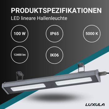 Industrijska svjetiljka 100W 5000K 12400lm IP65 HighBay linearna LUXULA LX-LHB-100-5000