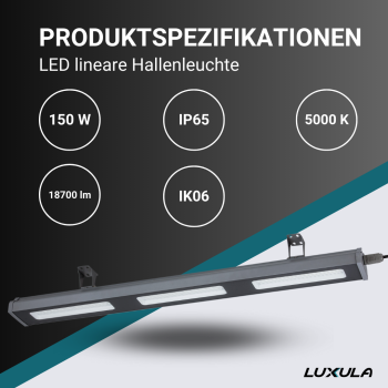 Industrijska svjetiljka 150W 5000K 18700lm IP65 HighBay linearna LUXULA LX-LHB-150-5000