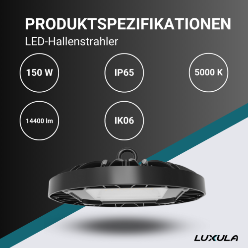Industrijska svjetiljka 150W 5000K 14400lm IP65 HighBay UFO LUXULA LX-UHB-150-5000