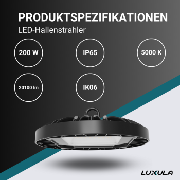 Industrijska svjetiljka 200W 5000K 20100lm IP65 HighBay UFO LUXULA LX-UHB-200-5000