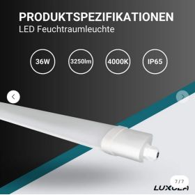 Vodotjesna svjetiljka 36W 4000K 3250lm 120cm IP65 sa brzim konektorom LUXULA LX200120
