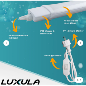 Zidna svjetiljka 22W 4000K 2000lm 900mm IP65 ispod ormarića, sa prekidačem utikačem LUXULA LX200130