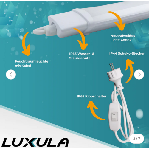 Zidna svjetiljka 22W 4000K 2000lm 900mm IP65 ispod ormarića, sa prekidačem utikačem LUXULA LX200130