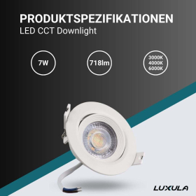 Stropna svjetiljka 7W 3CCT 718lm 38° IP44 downlight zakretna podesiva LUXULA LX300100