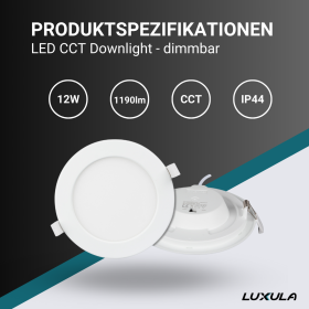 Panel LED 12W 3CCT 1190lm ø170x32mm IP44 downlight podesiv s difuzorom ugradbeni okrugli dimabilni LUXULA LX300115