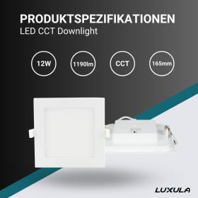 Panel LED 12W 3CCT 1190lm 165x32mm downlight podesiv s difuzorom ugradbeni četvrtasti LUXULA LX300119