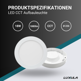 Panel LED 18W 3CCT 1880lm ø226x35mm podesiv s difuzorom nadgradni okrugli LUXULA LX300202