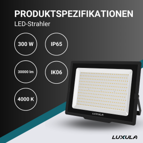 Reflektor LED 300W 4000K 30000lm IP65 crni LUXULA LX400115