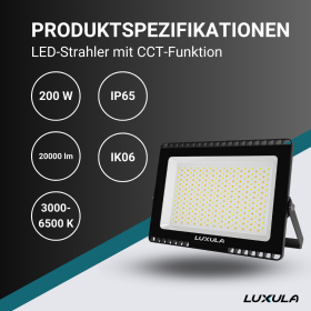 Reflektor LED 200W 3CCT 20000lm IP65 crni LUXULA LX400133