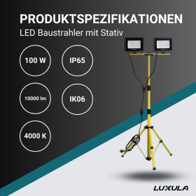 Reflektor radni 2x50W 4000K 10000lm IP65 sa stalkom on/off prekidač LUXULA  LX400171
