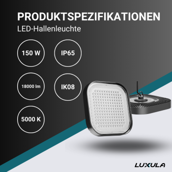 Industrijska svjetiljka 150W 5000K 18000lm IP65 HighBay kvadratna LUXULA LX500101