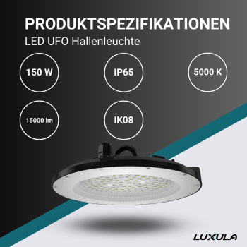 Industrijska svjetiljka 150W 5000K 15000lm IP65 HighBay UFO EPISTAR LUXULA LX500131