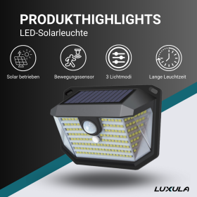 Solarna zidna svjetiljka 6500K s PIR svjetlosnim senzorom 7 sati osvjetljenja s 3 načina osvjetljenja IP44 LUXULA LXSO400120