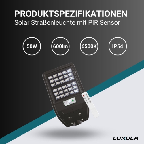 Solarna ulična svjetiljka 5W 6500K 600lm IP54 sa PIR senzorom LUXULA LXSO800100
