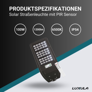 Solarna ulična svjetiljka 10W 6500K 1200lm IP54 sa PIR senzorom LUXULA LXSO800101