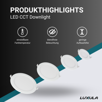 Panel LED 18W 3CCT 1880lm ø220x32mm downlight podesiv s difuzorom ugradbeni okrugli LUXULA LX300112