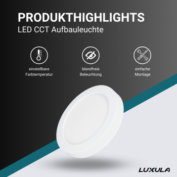 Panel LED 18W 3CCT 1880lm ø226x35mm podesiv s difuzorom nadgradni okrugli LUXULA LX300202