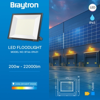 Reflektor LED 200W 22000lm 6500K IP65 IK05 crni BRAYTRON BT66-09631