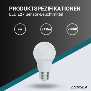 Žarulja LED 9W 2700K 911lm E27 sa senzorom sumraka i pokreta LUXULA LX100201