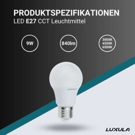 Žarulja LED 9W 3CCT 840lm E27 LUXULA LX100203