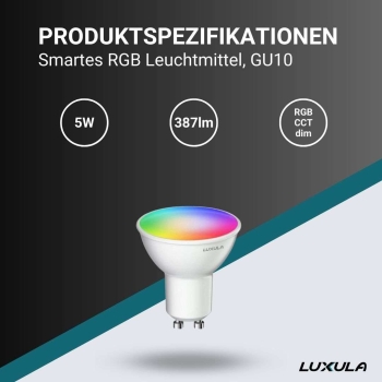 Žarulja LED 5W RGB+CCT 387lm GU10 SMART upravljanje aplikacijom Tuya LUXULA LX100360
