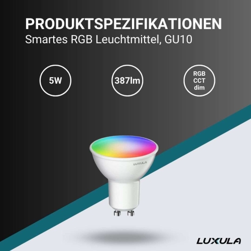Žarulja LED 5W RGB+CCT 387lm GU10 SMART upravljanje aplikacijom Tuya LUXULA LX100360