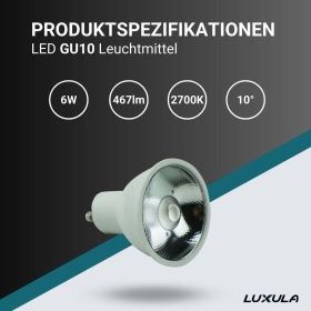 Žarulja LED 6W 3000K 467lm GU10 10° LUXULA LX100560